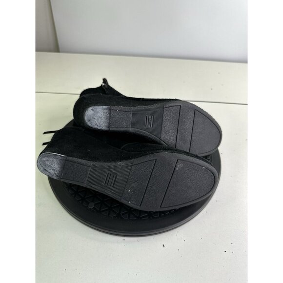 Toms Wedge Bootie Women's Sz 8.5W Black Suede Slip On Side Zip Round Toe - Picture 7 of 9